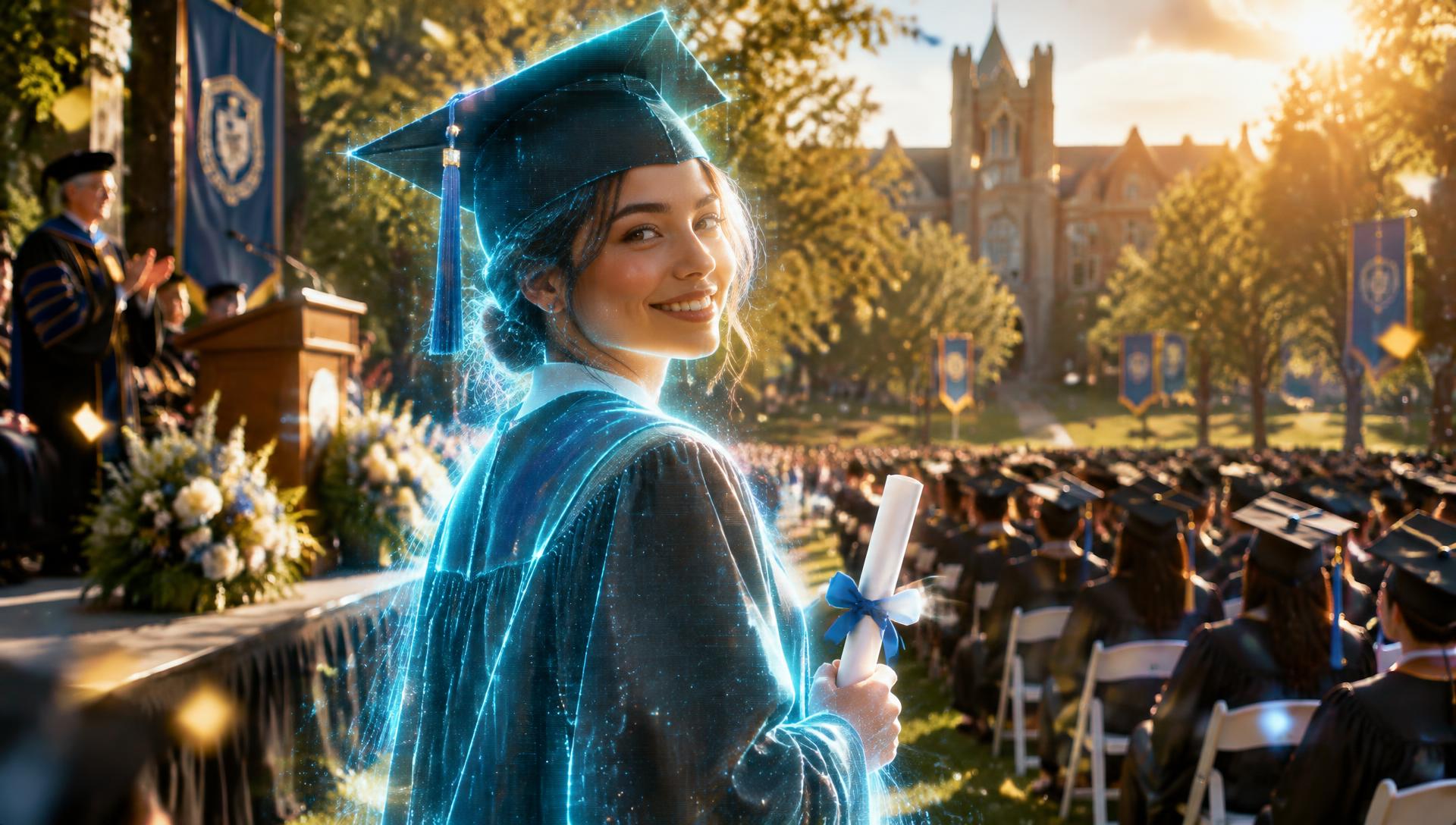 Illustration of an AI avatar at the graduation